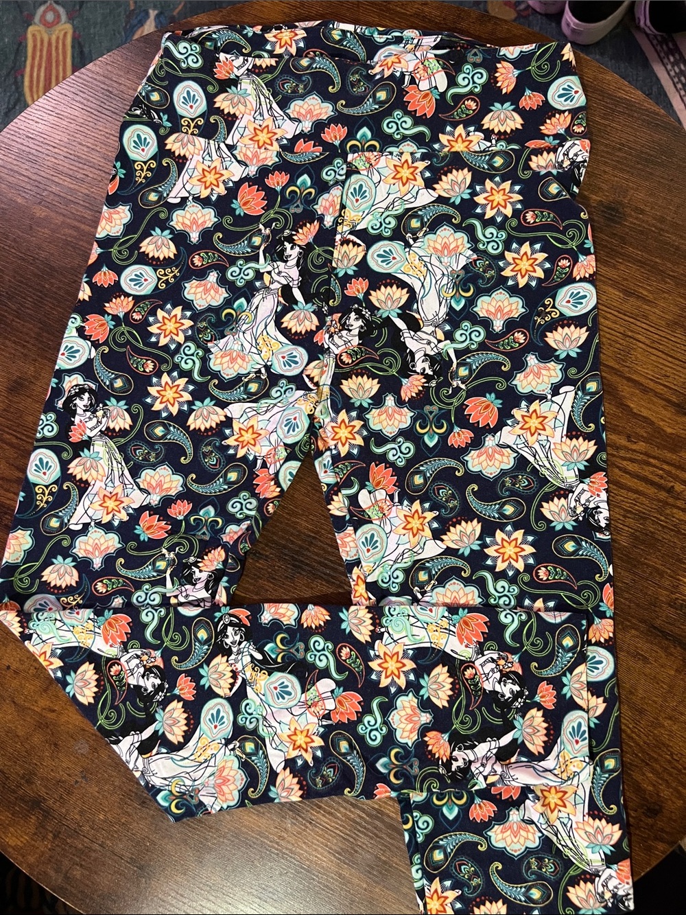 Disney Jasmine LuLaRoe Paisley Leggings - Dark blue with Orange & Teal Pattern
